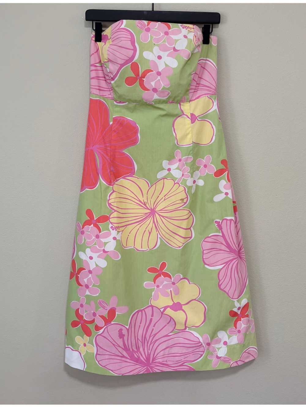 Vintage Lilly Pulitzer Size 12 Habiscus Floral Print Cotton Strapless Dress - Picture 1 of 10